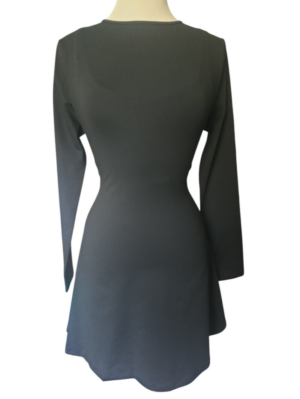 SHEIN Black Long-Sleeve Fit-and-Flare Dress - L